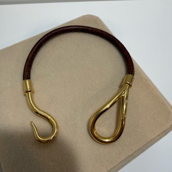 Hermes Gold Hook Brown Leather Bracelet - Picture 5 of 5